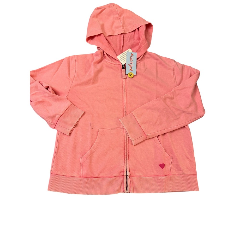 Cat Jack Kids Girls‎ Pink Heart Zip Up Hoodie Jacket Size L 10 12 Plus